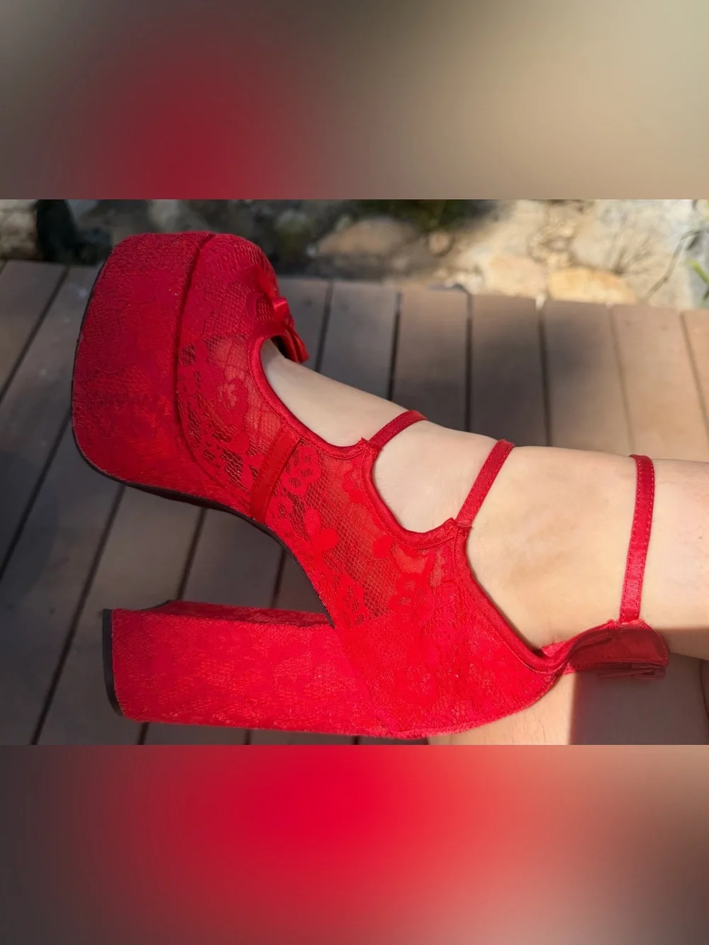Sugar Thrillz/DollsKill Love Smiling Melody Red Lace Heels